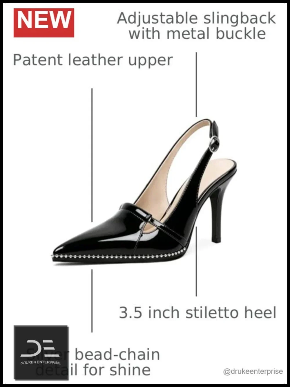 Women's Slingback Heels Pointed Toe Stilettos Beaded High Heel Pumps Sexy